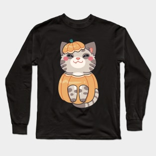 Cute Halloween Cat in a Pumpkin Costume Long Sleeve T-Shirt